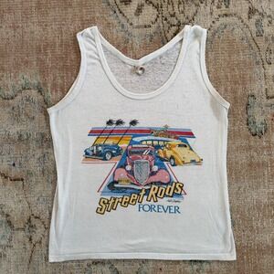 Vintage Screen Stars Street Rods Forever Tank Top Large White 80s Car Graphic